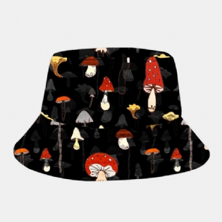 Mænd Kvinder Bomuld Overlay Mushroom Print Mønster Solskærm Mode Element Bucket Hat