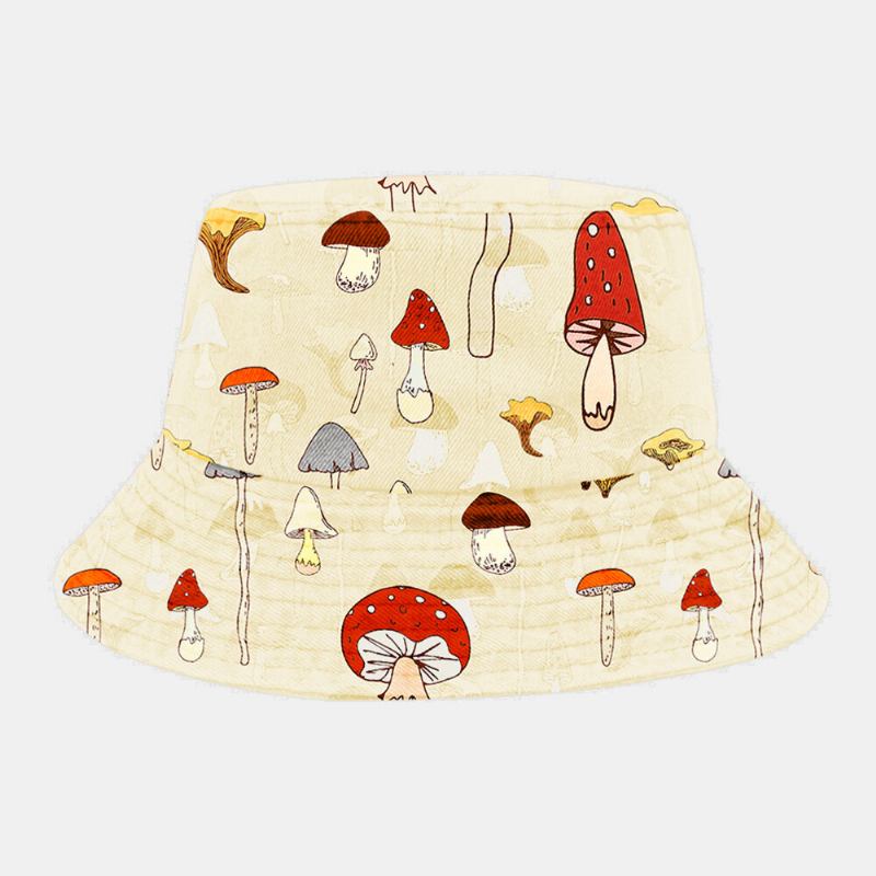 Mænd Kvinder Bomuld Overlay Mushroom Print Mønster Solskærm Mode Element Bucket Hat