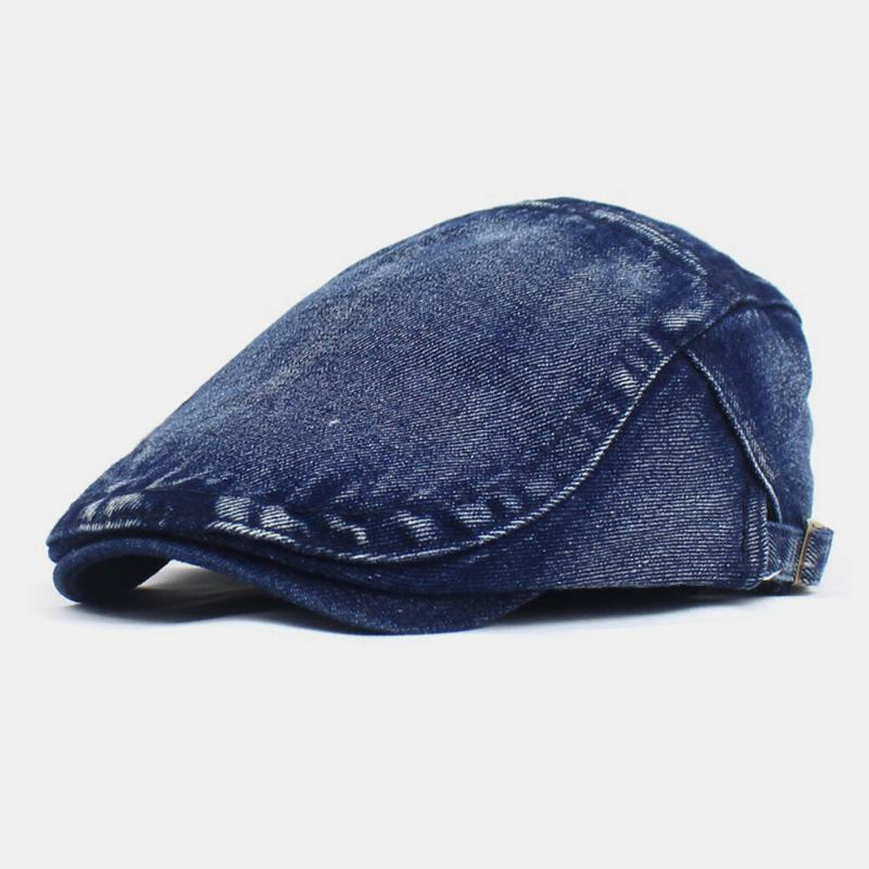 Mænd Lavet Gammel Denim Solid Retro Casual Solsejl Forward Huer Baret Huer Flad Hat