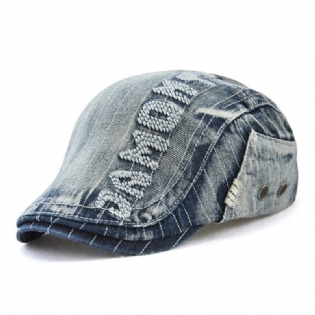 Mænd Lavet Gammelt Denim Brev Patchwork Solskærm Fremad Huer Baret Huer Flad Hat