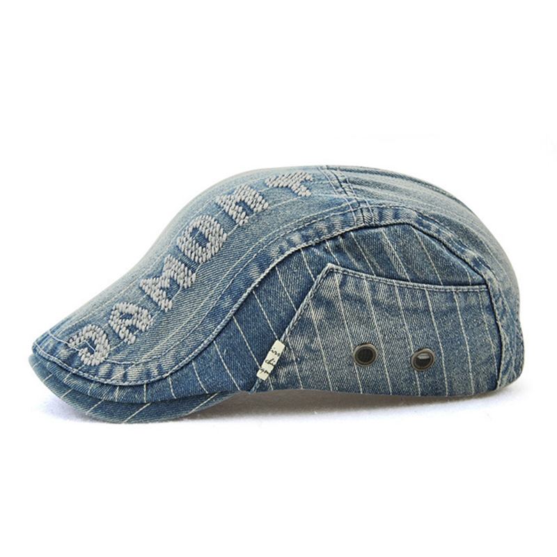 Mænd Lavet Gammelt Denim Brev Patchwork Solskærm Fremad Huer Baret Huer Flad Hat