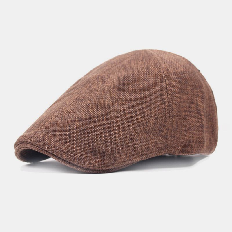 Mænd Linned Ensfarvet Retro Casual Forward Huer Flad Kasket Baret Cap