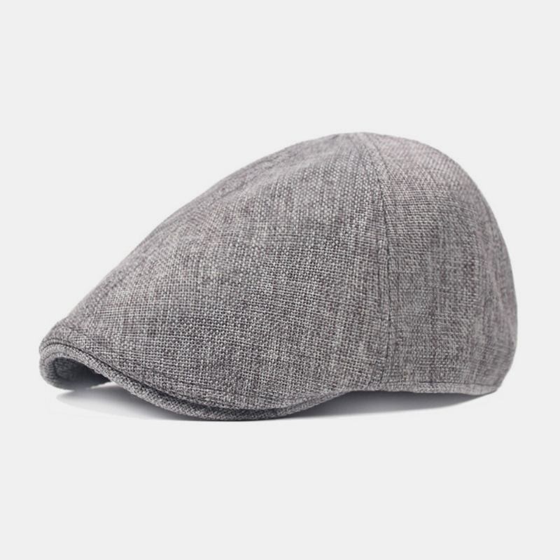 Mænd Linned Ensfarvet Retro Casual Forward Huer Flad Kasket Baret Cap