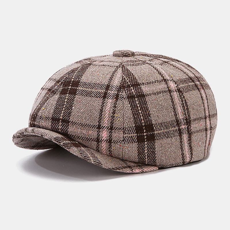 Mænd Newsboy Hatte Britisk Retro Farvet Gitter Vindtæt Varm 8 Panel Maler Huer Octagonal Hat