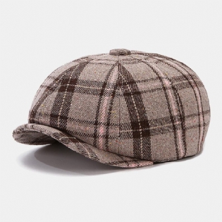 Mænd Newsboy Hatte Britisk Retro Farvet Gitter Vindtæt Varm 8 Panel Maler Huer Octagonal Hat