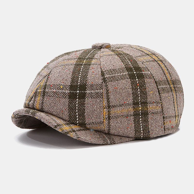 Mænd Newsboy Hatte Britisk Retro Farvet Gitter Vindtæt Varm 8 Panel Maler Huer Octagonal Hat