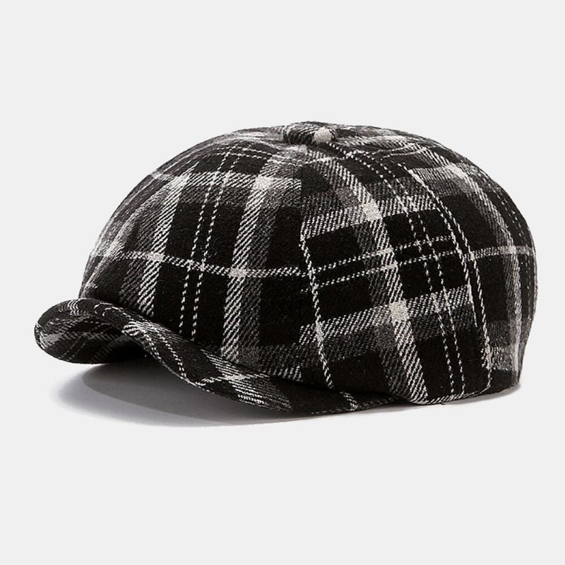 Mænd Newsboy Hatte Britisk Retro Farvet Gitter Vindtæt Varm 8 Panel Maler Huer Octagonal Hat