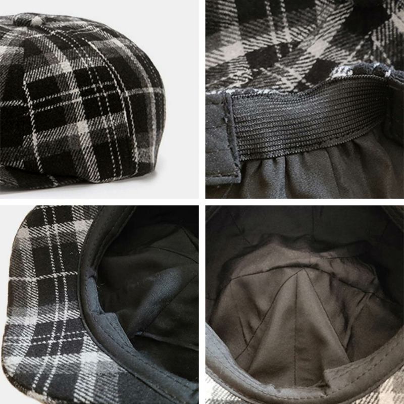 Mænd Newsboy Hatte Britisk Retro Farvet Gitter Vindtæt Varm 8 Panel Maler Huer Octagonal Hat