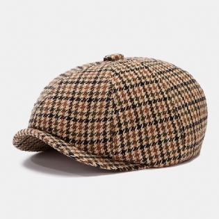 Mænd Newsboy Hatte Britisk Retro Houndstooth Stribet Kuppel Octagonal Huer Cabbie Hat