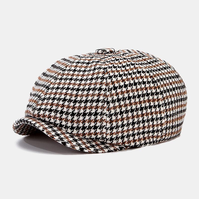 Mænd Newsboy Hatte Britisk Retro Houndstooth Stribet Kuppel Octagonal Huer Cabbie Hat