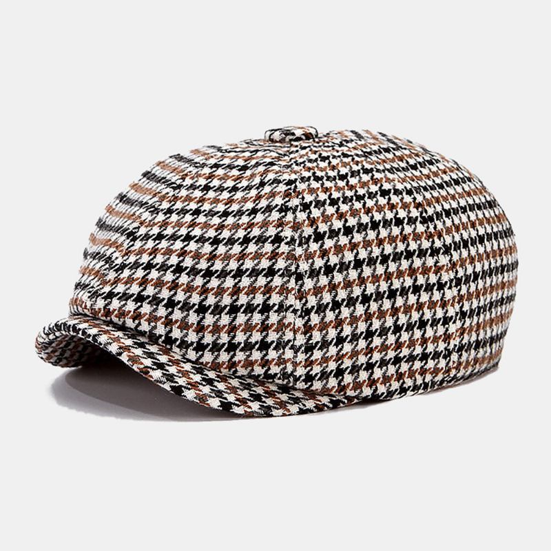 Mænd Newsboy Hatte Britisk Retro Houndstooth Stribet Kuppel Octagonal Huer Cabbie Hat