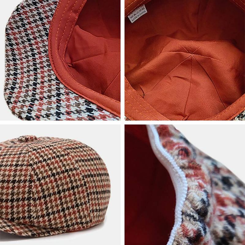 Mænd Newsboy Hatte Britisk Retro Houndstooth Stribet Kuppel Octagonal Huer Cabbie Hat