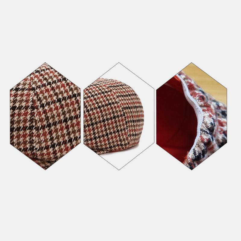 Mænd Newsboy Hatte Britisk Retro Houndstooth Stribet Kuppel Octagonal Huer Cabbie Hat