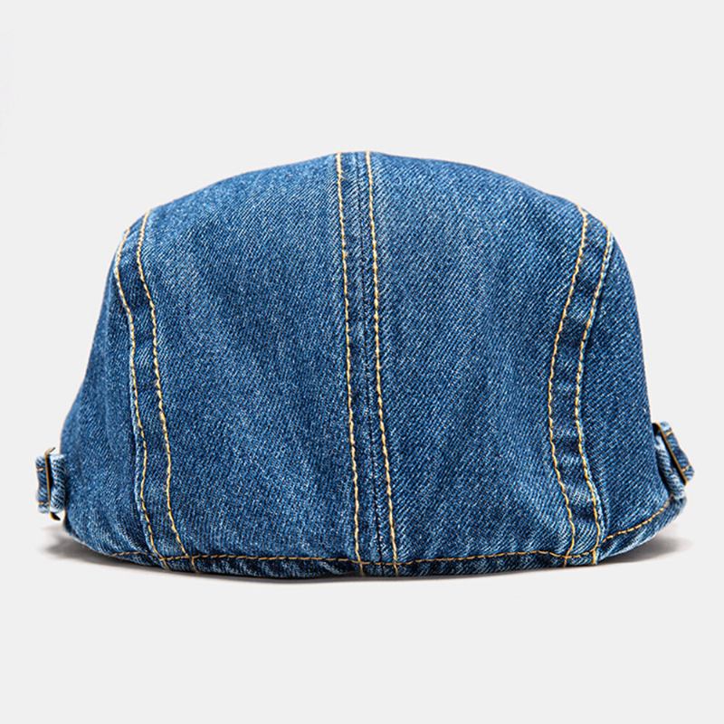 Mænd Newsboy Hatte Denim Solsejl Varme Vilde Almindelige Syede Sømme Metal Brevmærke Britisk Baret Flad Kasket