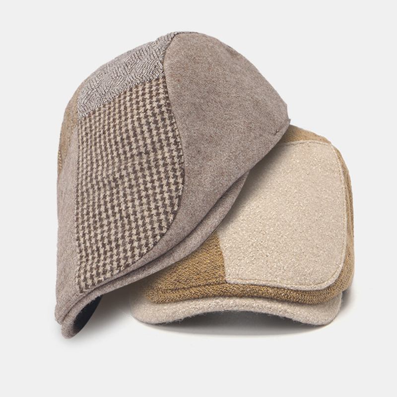 Mænd Newsboy Hatte Gittermønster Patchwork Justerbar Baretter Malerhat