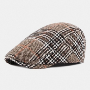 Mænd Newsboy Hatte Polyester Bomuld Vintage Farverigt Gitter Britisk Casual Varme Forward Huer Baret Flad Cap