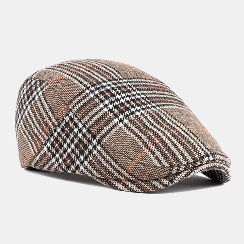 Mænd Newsboy Hatte Polyester Bomuld Vintage Farverigt Gitter Britisk Casual Varme Forward Huer Baret Flad Cap