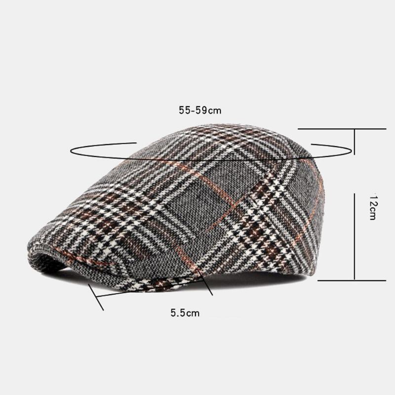 Mænd Newsboy Hatte Polyester Bomuld Vintage Farverigt Gitter Britisk Casual Varme Forward Huer Baret Flad Cap