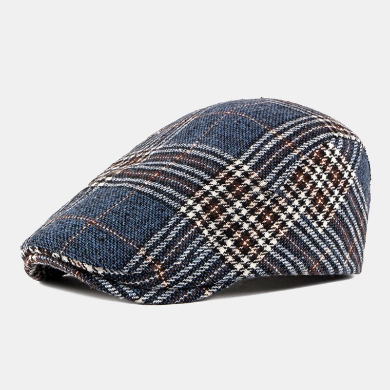 Mænd Newsboy Hatte Polyester Bomuld Vintage Farverigt Gitter Britisk Casual Varme Forward Huer Baret Flad Cap