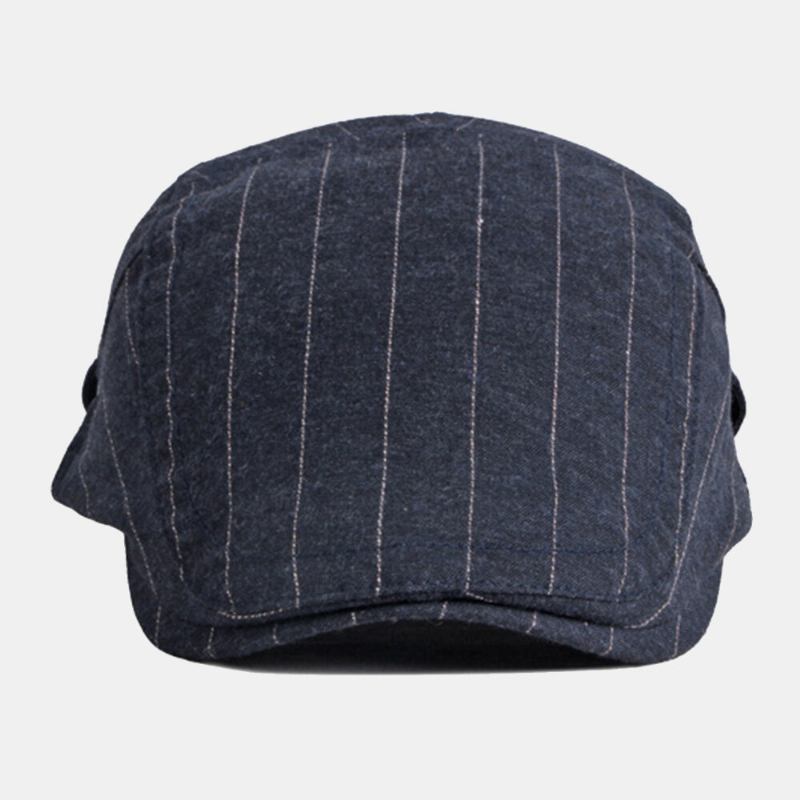 Mænd Newsboy Huer Bomuld Vintage Stribet Tynd Åndbar Britisk Baret Flad Kasket