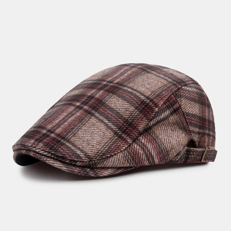 Mænd Newsboy Huer Britisk Casual Vinter Fortykket Gitter Baretter Maler Hat