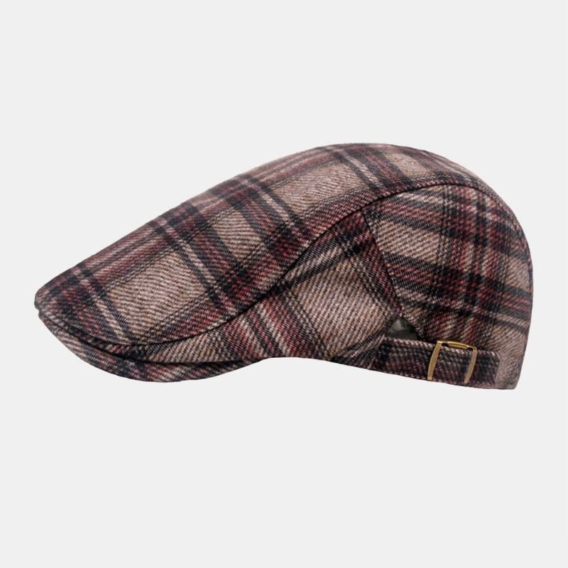 Mænd Newsboy Huer Britisk Casual Vinter Fortykket Gitter Baretter Maler Hat