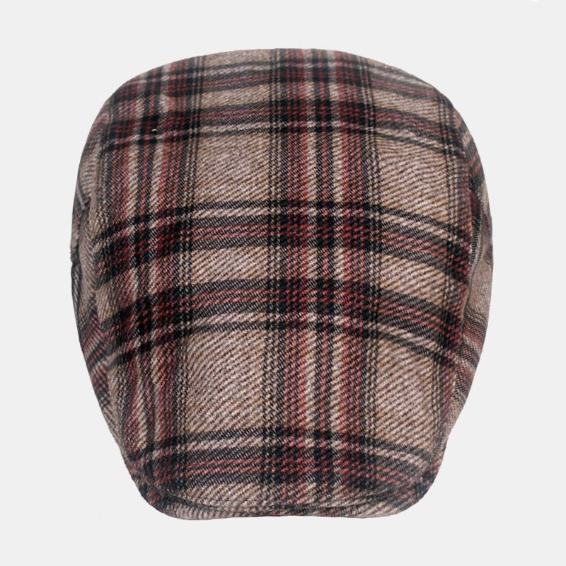 Mænd Newsboy Huer Britisk Casual Vinter Fortykket Gitter Baretter Maler Hat