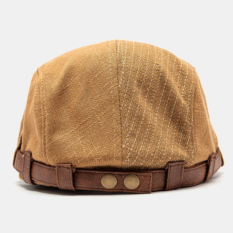 Mænd Newsboy Huer Justerbar Bomuld Linned Almindelige Patchwork Stribede Sømme Solskærm Casual Forward Huer Baret Flad Cap