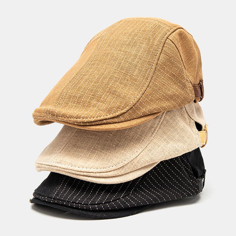 Mænd Newsboy Huer Justerbar Bomuld Linned Almindelige Patchwork Stribede Sømme Solskærm Casual Forward Huer Baret Flad Cap