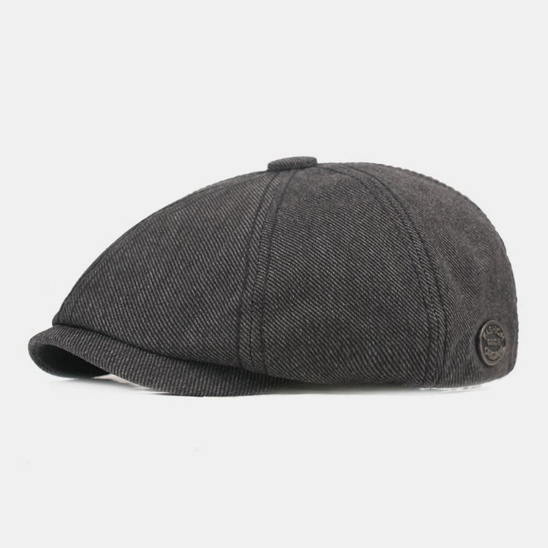 Mænd Newsboy Huer Vasket Distressed Bomuld Massive Bogstaver Metal Rund Label Solsejl Casual Painter Huer Octagonal Baret Flad Cap