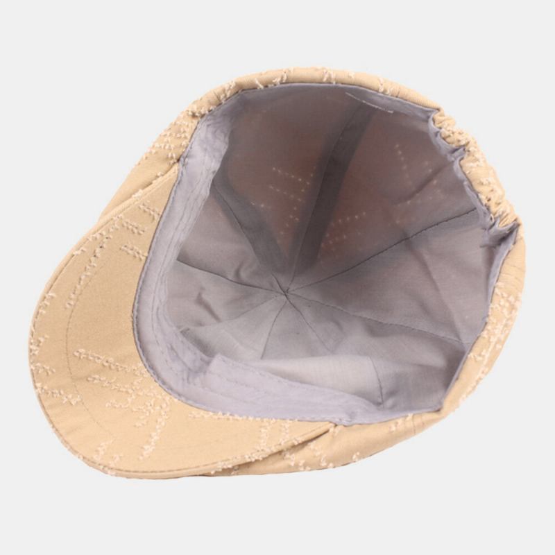 Mænd Newsboy Kasket Bomuld Distressed Solid Broken Hole Vintage Casual Octagonal Kasket Baret Flad Kasket