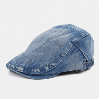 Mænd Newsboy Kasket Vasket Denim Ensfarvede Åndbar Justerbar Udendørs Solskærm Casual Forward Huer Baret Flad Kasket