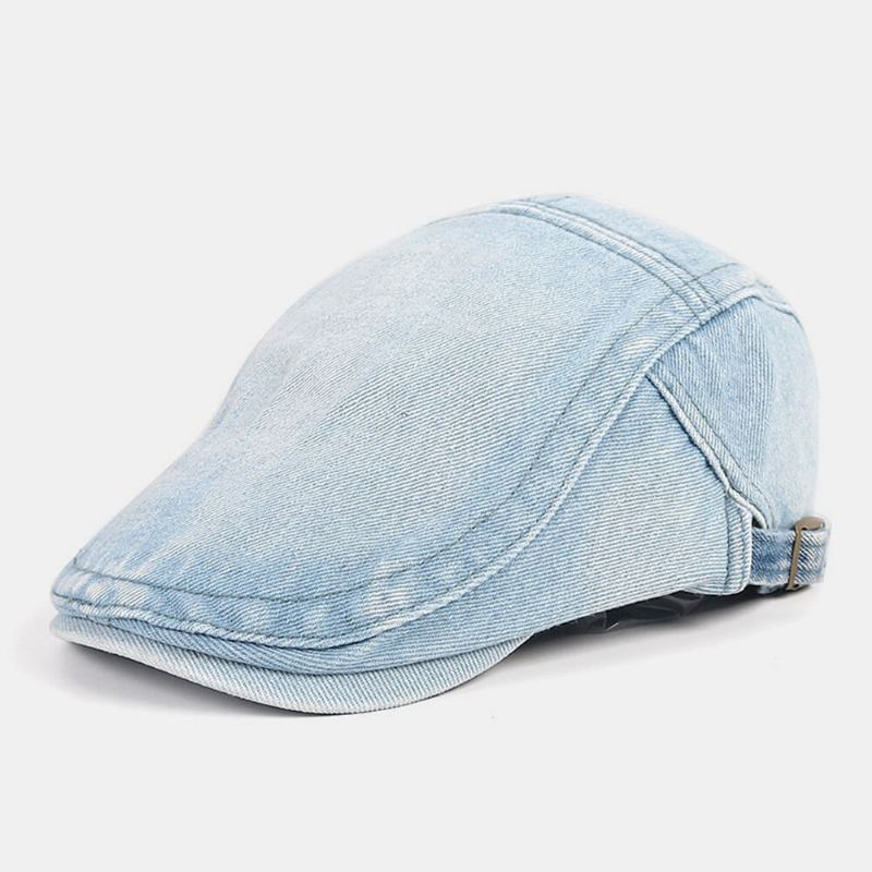 Mænd Newsboy Kasket Vasket Denim Ensfarvede Åndbar Justerbar Udendørs Solskærm Casual Forward Huer Baret Flad Kasket