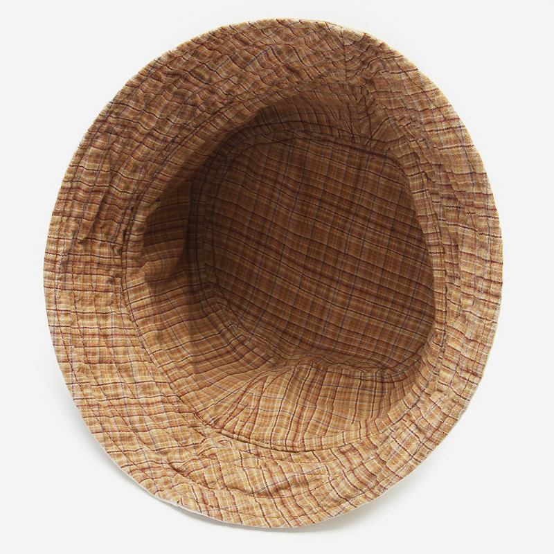 Mænd Plaid Mønster Dobbelt-side-wear Washed Bomuld Bucket Huer Wild Casual Sun Hat