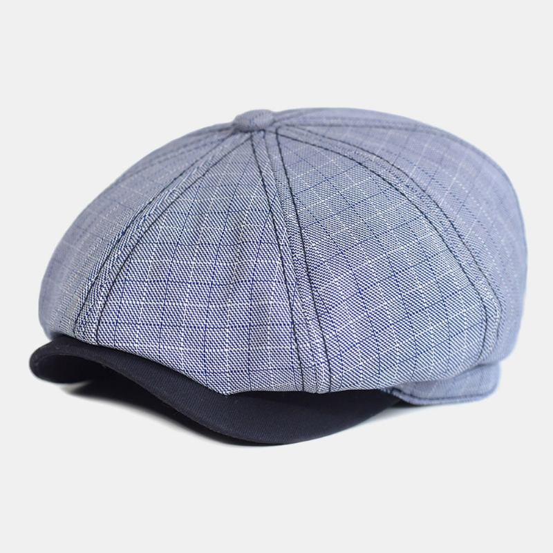 Mænd Plaid Stribet Mønster Tynd Casual Newsboy Huer Baret Kasket Octagonal Huer Painter Kasket Forward Cap