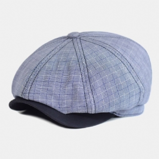 Mænd Plaid Stribet Mønster Tynd Casual Newsboy Huer Baret Kasket Octagonal Huer Painter Kasket Forward Cap