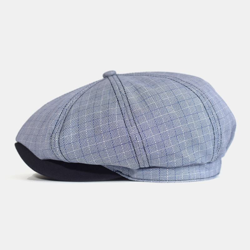 Mænd Plaid Stribet Mønster Tynd Casual Newsboy Huer Baret Kasket Octagonal Huer Painter Kasket Forward Cap