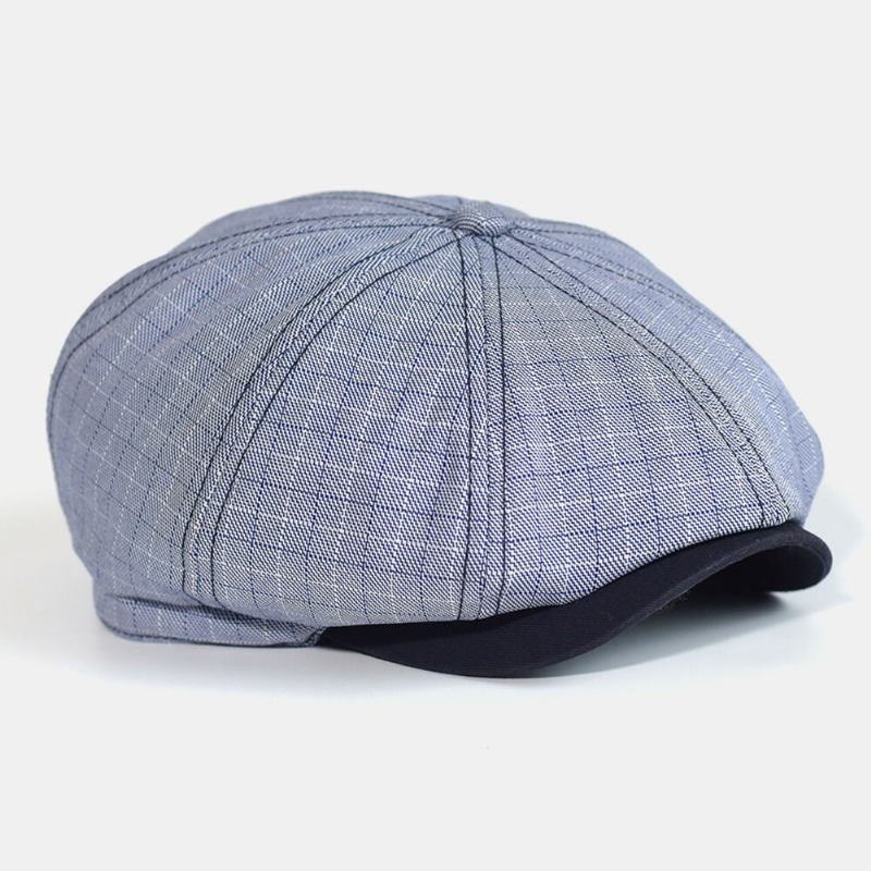 Mænd Plaid Stribet Mønster Tynd Casual Newsboy Huer Baret Kasket Octagonal Huer Painter Kasket Forward Cap