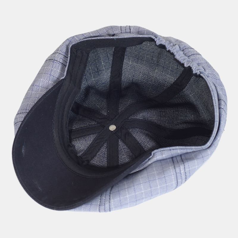 Mænd Plaid Stribet Mønster Tynd Casual Newsboy Huer Baret Kasket Octagonal Huer Painter Kasket Forward Cap