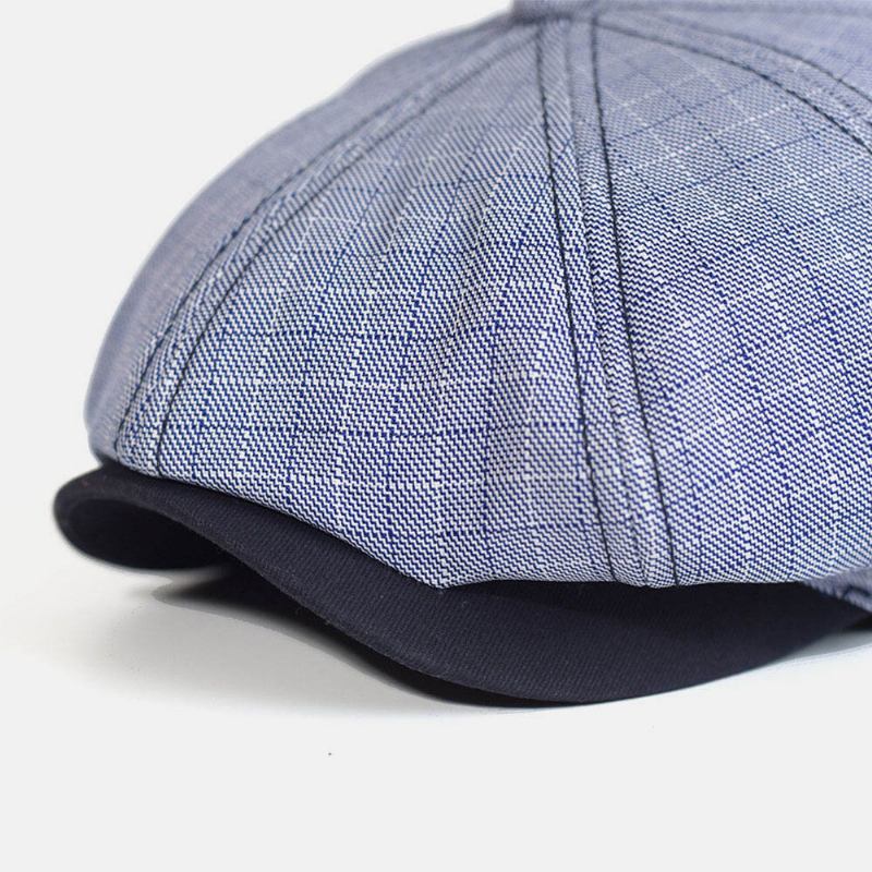 Mænd Plaid Stribet Mønster Tynd Casual Newsboy Huer Baret Kasket Octagonal Huer Painter Kasket Forward Cap