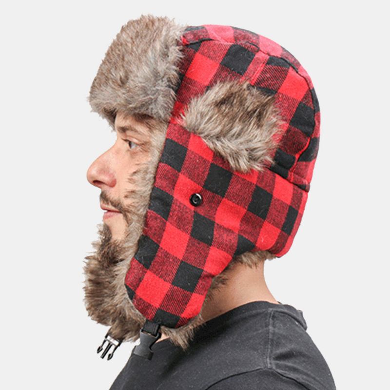 Mænd Plys Plaid Sovjetisk Badge Vindtæt Vandtæt Ushanka Huer Udendørs Sport Thicken Ear Protection Warm Trapper Hat