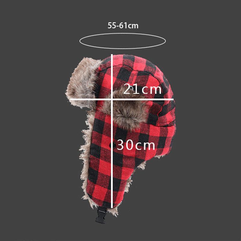 Mænd Plys Plaid Sovjetisk Badge Vindtæt Vandtæt Ushanka Huer Udendørs Sport Thicken Ear Protection Warm Trapper Hat