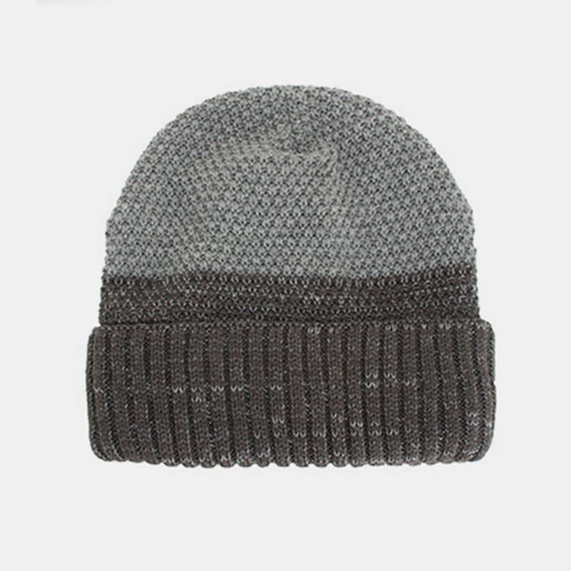 Mænd Polyester Bomuld Efterår Vinter Plus Velvet Varme Dobbelt-brug To-farve Strikket Huer Beanie Hat