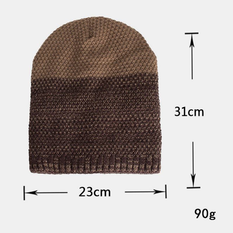 Mænd Polyester Bomuld Efterår Vinter Plus Velvet Varme Dobbelt-brug To-farve Strikket Huer Beanie Hat