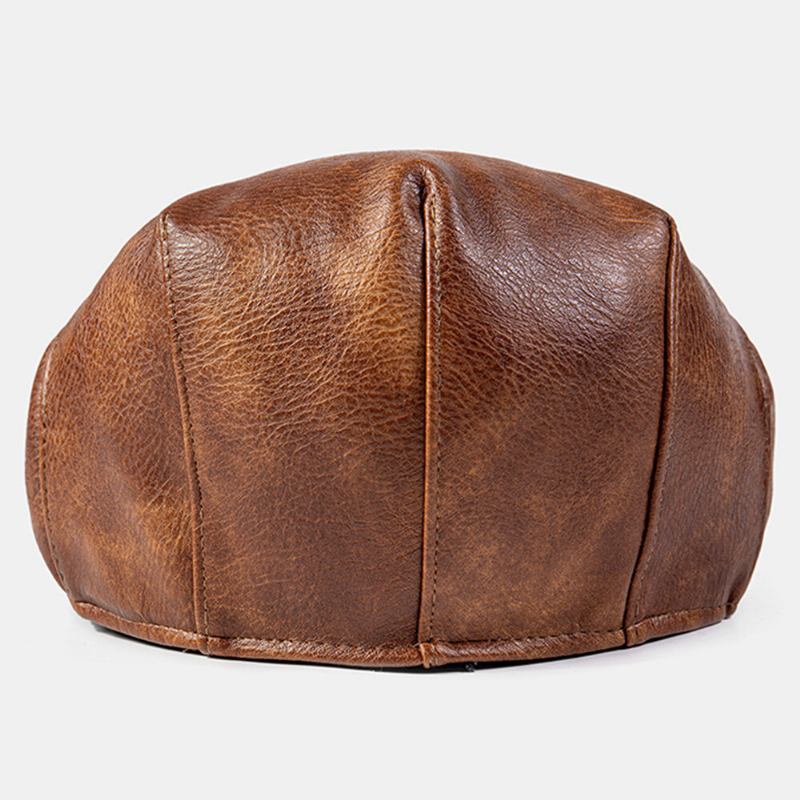 Mænd Pu Læder Ensfarvet Absorbér Sved Åndbar Baret Flad Kasket Casual Warmth Newsboy Huer Forward Hat