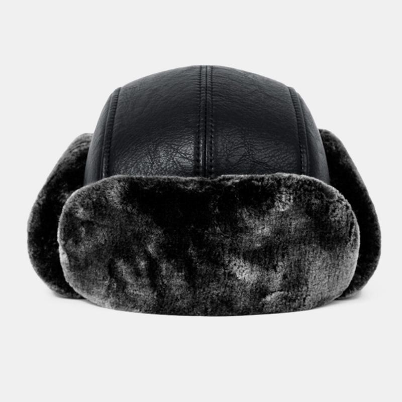 Mænd Pu Læder Vinter Thicken Plus Velvet Warm Trapper Huer Udendørs Vindtæt Cool Beskyttelse Ushanka Hat