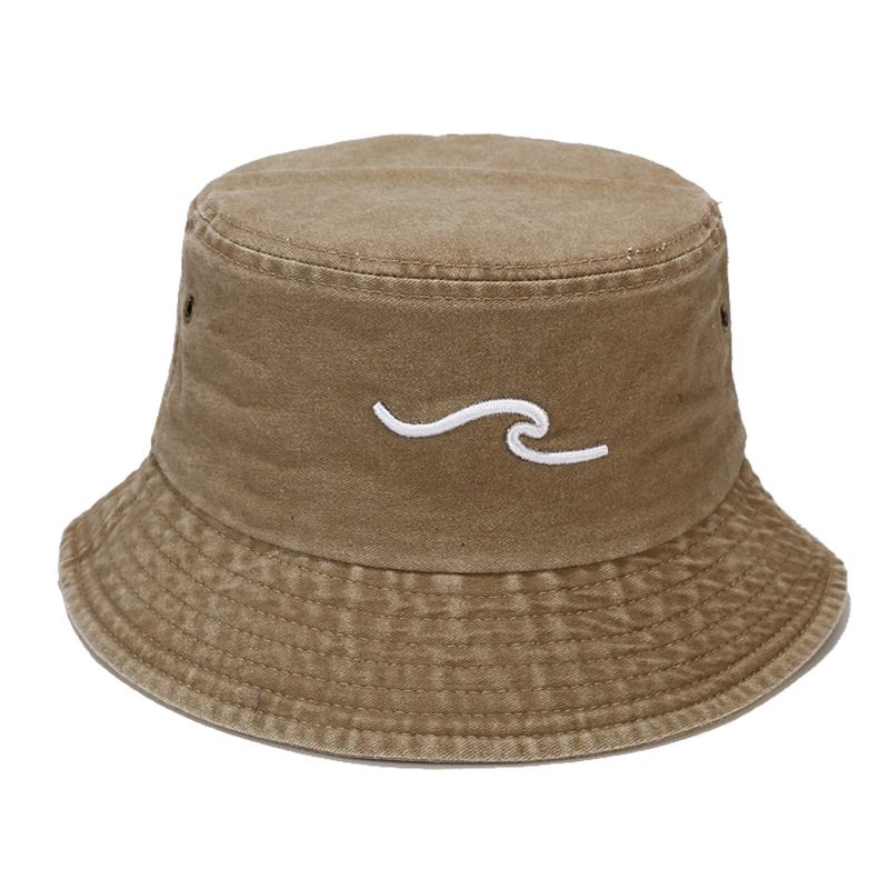 Mænd Pure Cotton Retro Old Washed Wave Tredimensionelt Broderi Udendørs Solbeskyttelseshat Fiskerhat