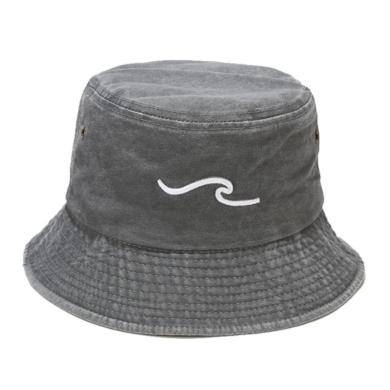 Mænd Pure Cotton Retro Old Washed Wave Tredimensionelt Broderi Udendørs Solbeskyttelseshat Fiskerhat