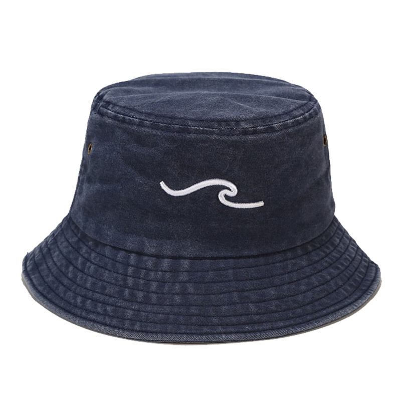 Mænd Pure Cotton Retro Old Washed Wave Tredimensionelt Broderi Udendørs Solbeskyttelseshat Fiskerhat