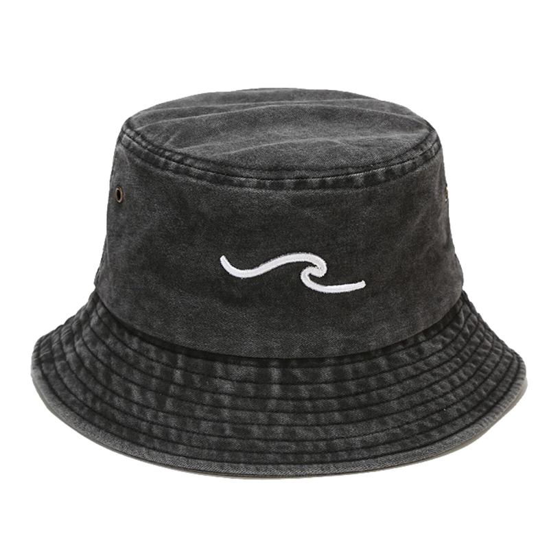 Mænd Pure Cotton Retro Old Washed Wave Tredimensionelt Broderi Udendørs Solbeskyttelseshat Fiskerhat